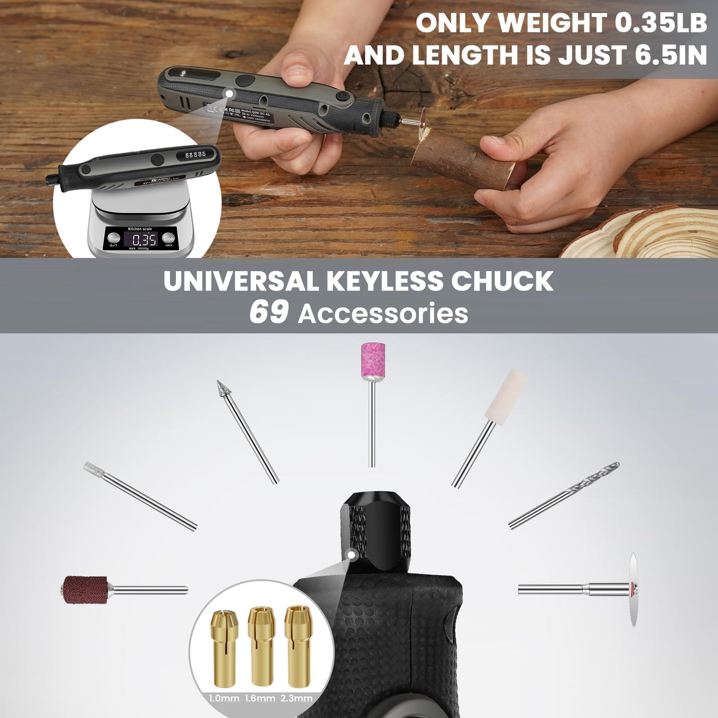 HARDELL Mini Cordless Rotary Tool, 5-Speed and USB Charging Rotary Tool Kit with 69 Accessories, Multi-Purpose 3.7V Power Rotary Tool for Sanding, Polishing, Drilling, Etching, Engraving, DIY Crafts