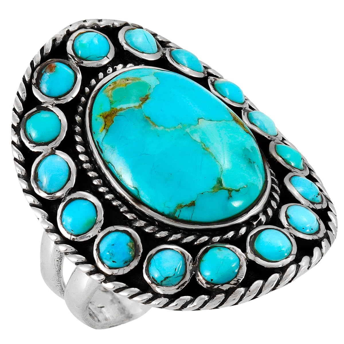 Turquoise Ring Sterling Silver 925 Genuine Gemstones Size 6 to 11