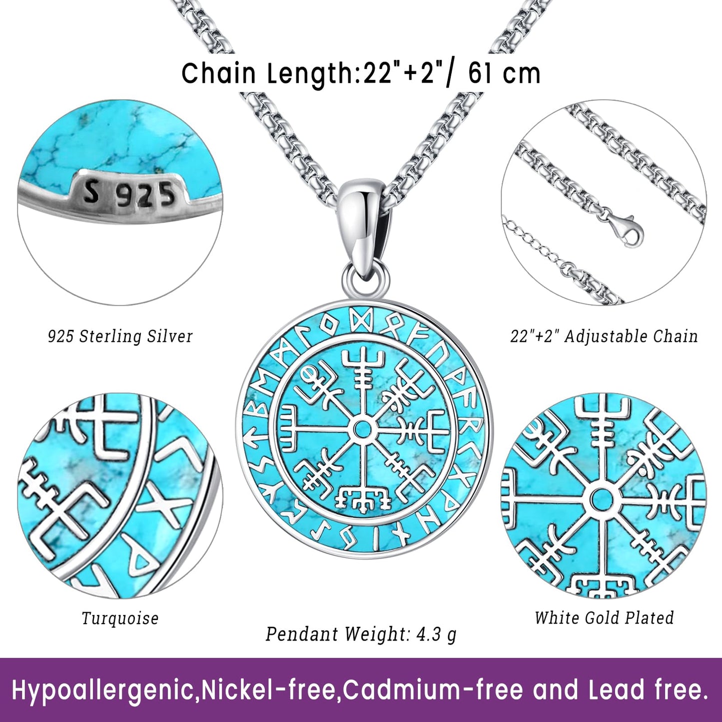 Turquoise Jewelry for Women Men 925 Sterling Silver Pendant Urn Necklaces for Ashes Picture Locket Necklace Thor Hammer Yggdrasil Virgen De Guadalupe St Michael Christopher Judas Witches Knot Necklace