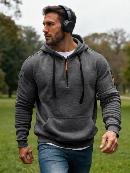Men's Fleece Workout Athletic Pullover Hoodie Long Sleeve Basic Quarter Zip Pullover Sweatshirt with Kanga Pocket