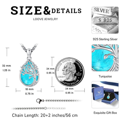 Jewelry Gifts - Tree of Life Necklace Sterling Silver Abalone Shell/Opal/Moonstone/Black Onyx/Turquoise/Malachite/Crystal Family Tree of Life Jewelry for Women Men