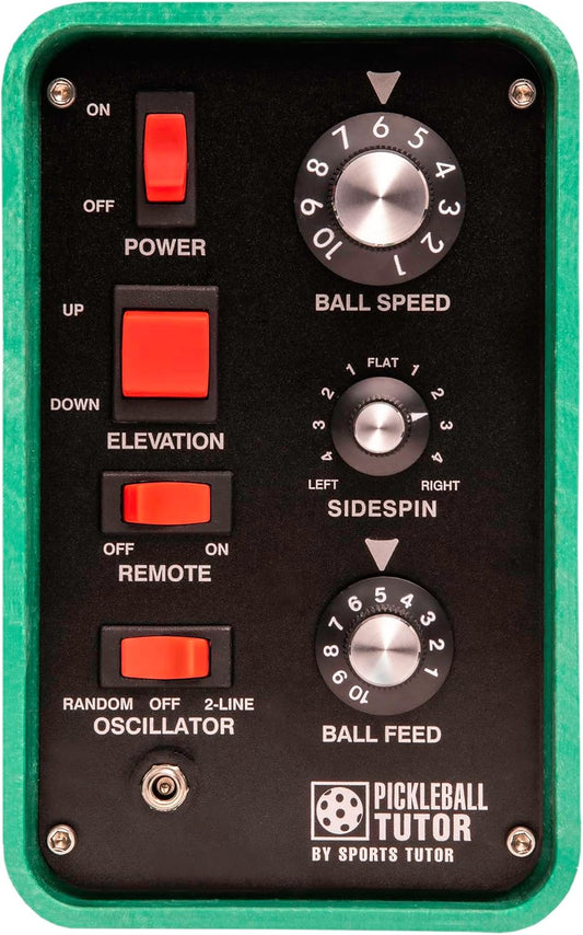 Pickleball Tutor Spin Model Ball Machine. Variable SIDESPIN. Speed 60 MPH. Random Oscillator. Made in USA by #1 Pickleball Machine Company.