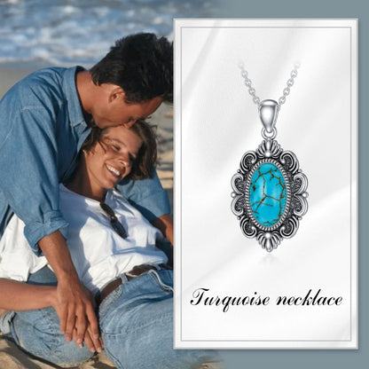 Turquoise Necklace 925 Sterling Silver Natural Turquoise Gemstone Pendant Vintage Bohemian Western Jewelry Gifts for Women