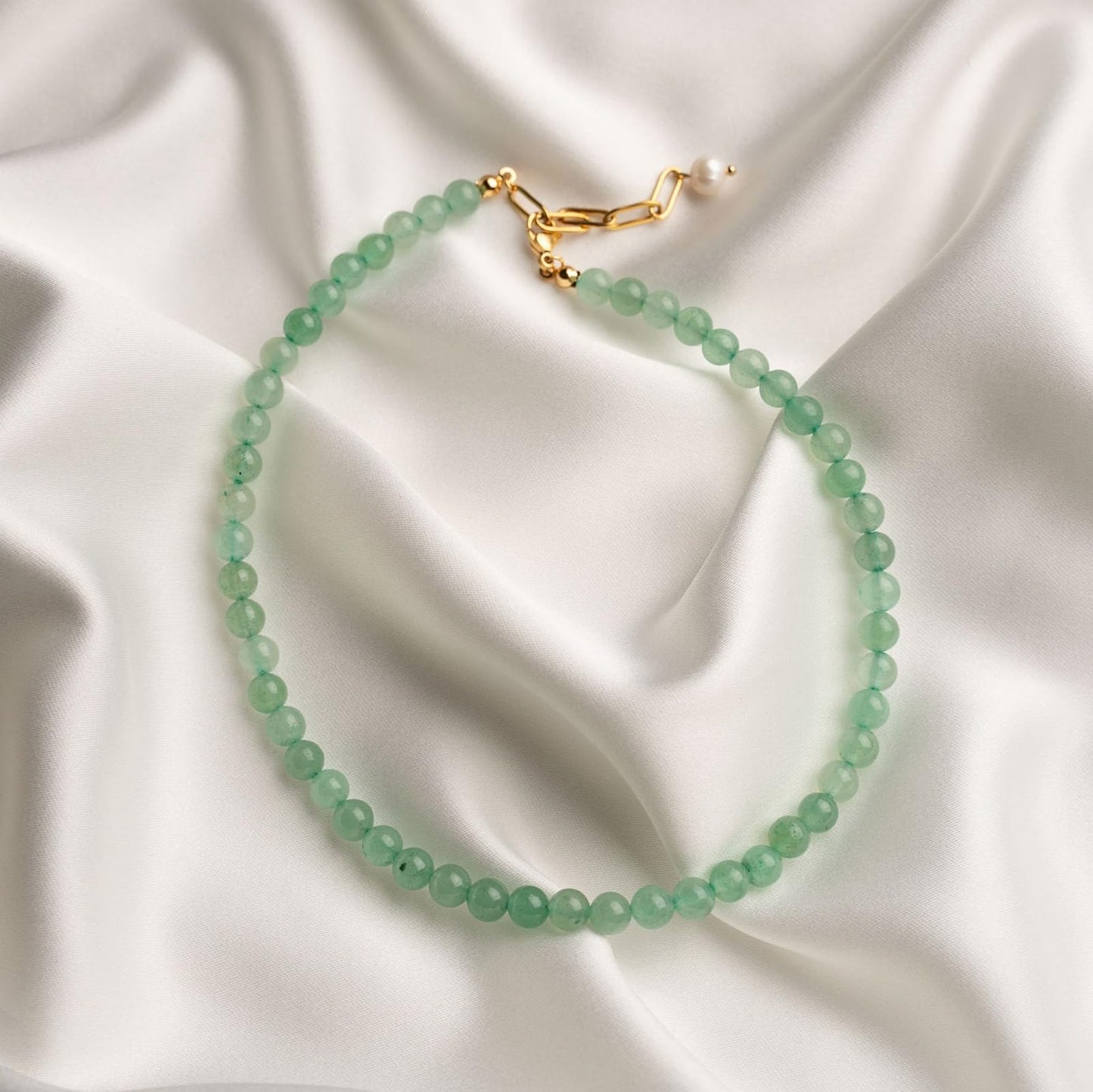 Green Aventurine Jade Necklace, Green Choker Necklace Healing Crystal Necklace with Pearl for Women, Handmade Necklaces Spiritual Jewelry for Women.