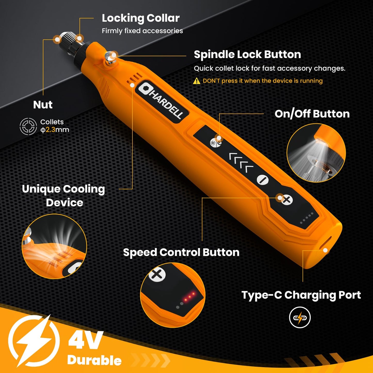HARDELL Mini Cordless Rotary Tool, 5-Speed and USB Charging Rotary Tool Kit with 69 Accessories, Multi-Purpose 3.7V Power Rotary Tool for Sanding, Polishing, Drilling, Etching, Engraving, DIY Crafts
