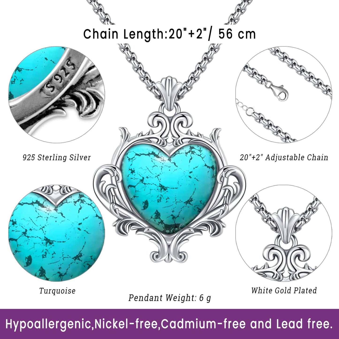 Turquoise Jewelry for Women Men 925 Sterling Silver Pendant Urn Necklaces for Ashes Picture Locket Necklace Thor Hammer Yggdrasil Virgen De Guadalupe St Michael Christopher Judas Witches Knot Necklace