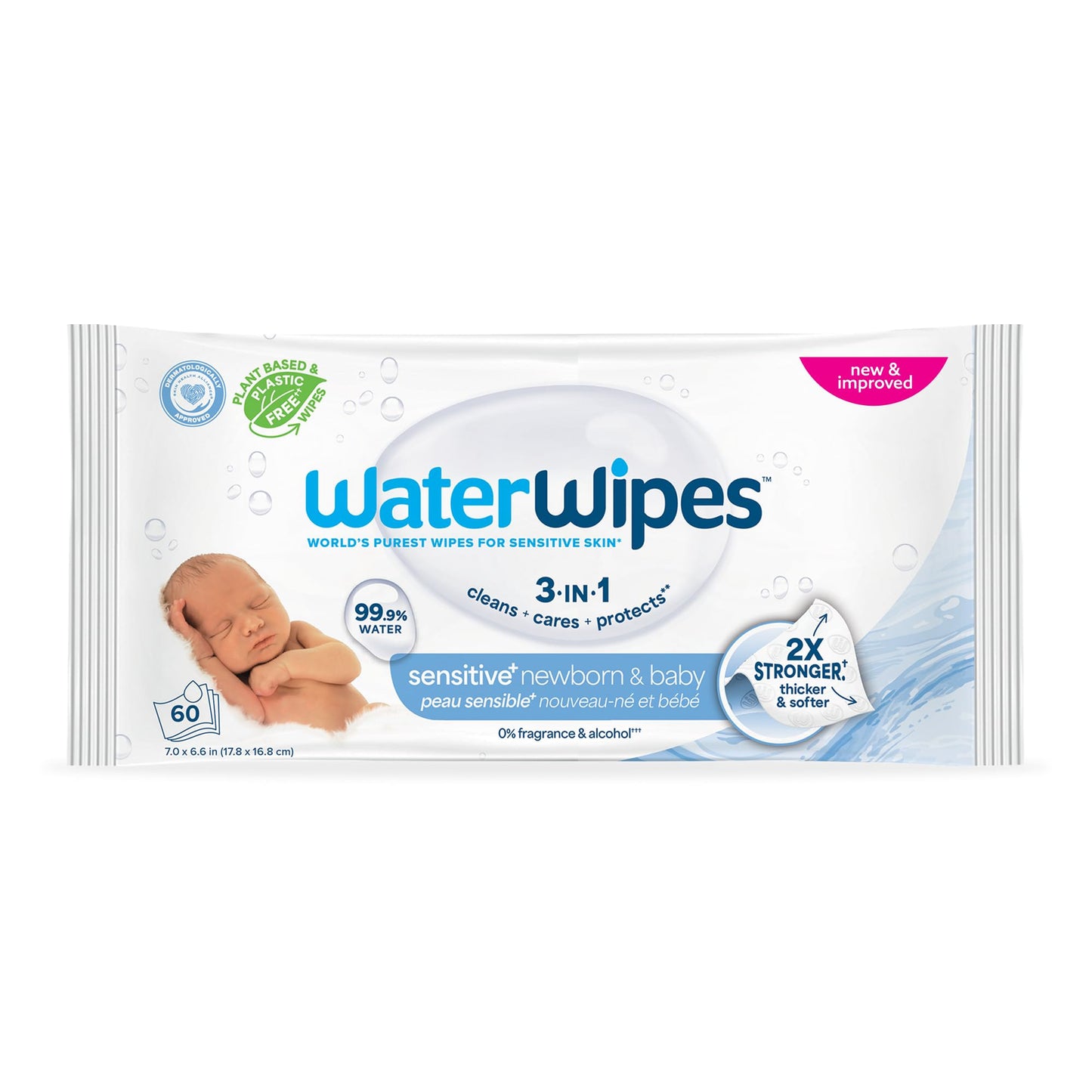 WaterWipes Sensitive+ Newborn & Baby Wipes, 3-In-1 Cleans, Cares, Protects, 99.9% Water, Unscented & Hypoallergenic, 720 Count (12 Packs)