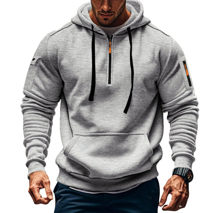 Men's Fleece Workout Athletic Pullover Hoodie Long Sleeve Basic Quarter Zip Pullover Sweatshirt with Kanga Pocket