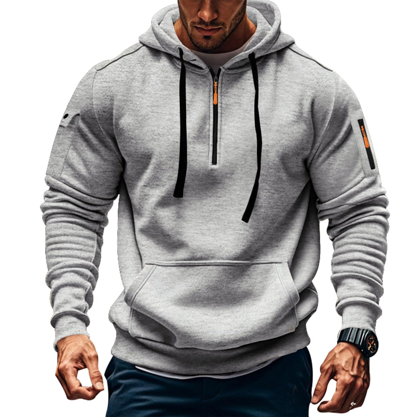Men's Fleece Workout Athletic Pullover Hoodie Long Sleeve Basic Quarter Zip Pullover Sweatshirt with Kanga Pocket