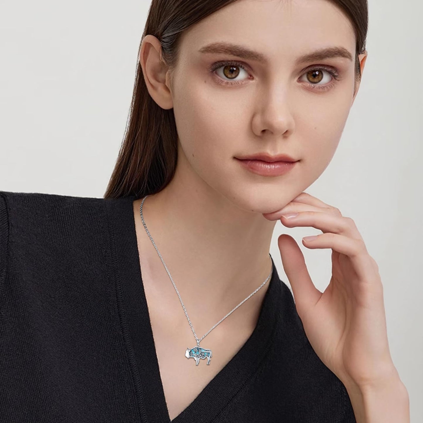 Midir&Etain Western Necklace 925 Sterling Silver Turquoise Pendant Highland Cow/Cow Skull/Hat/Tag/Cactus/Boot Cowgirl Country Jewelry for Women Men