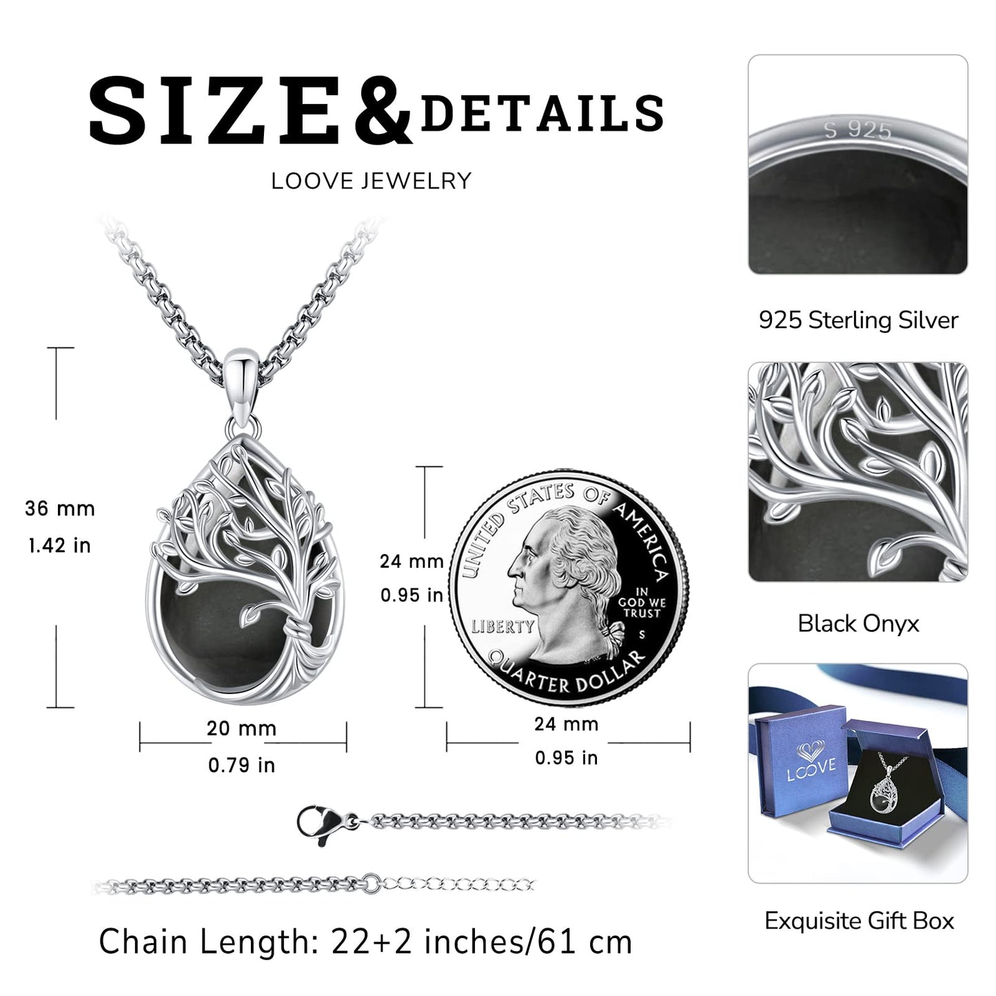 Jewelry Gifts - Tree of Life Necklace Sterling Silver Abalone Shell/Opal/Moonstone/Black Onyx/Turquoise/Malachite/Crystal Family Tree of Life Jewelry for Women Men