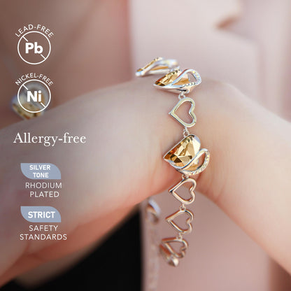 Leafael Infinity Love Heart Link Bracelets, Birthstone or Healing Stone Crystal Bracelet for Women, Silver Tone Jewelry Gifts for Her, 7-inch Chain and 2-inch Extender