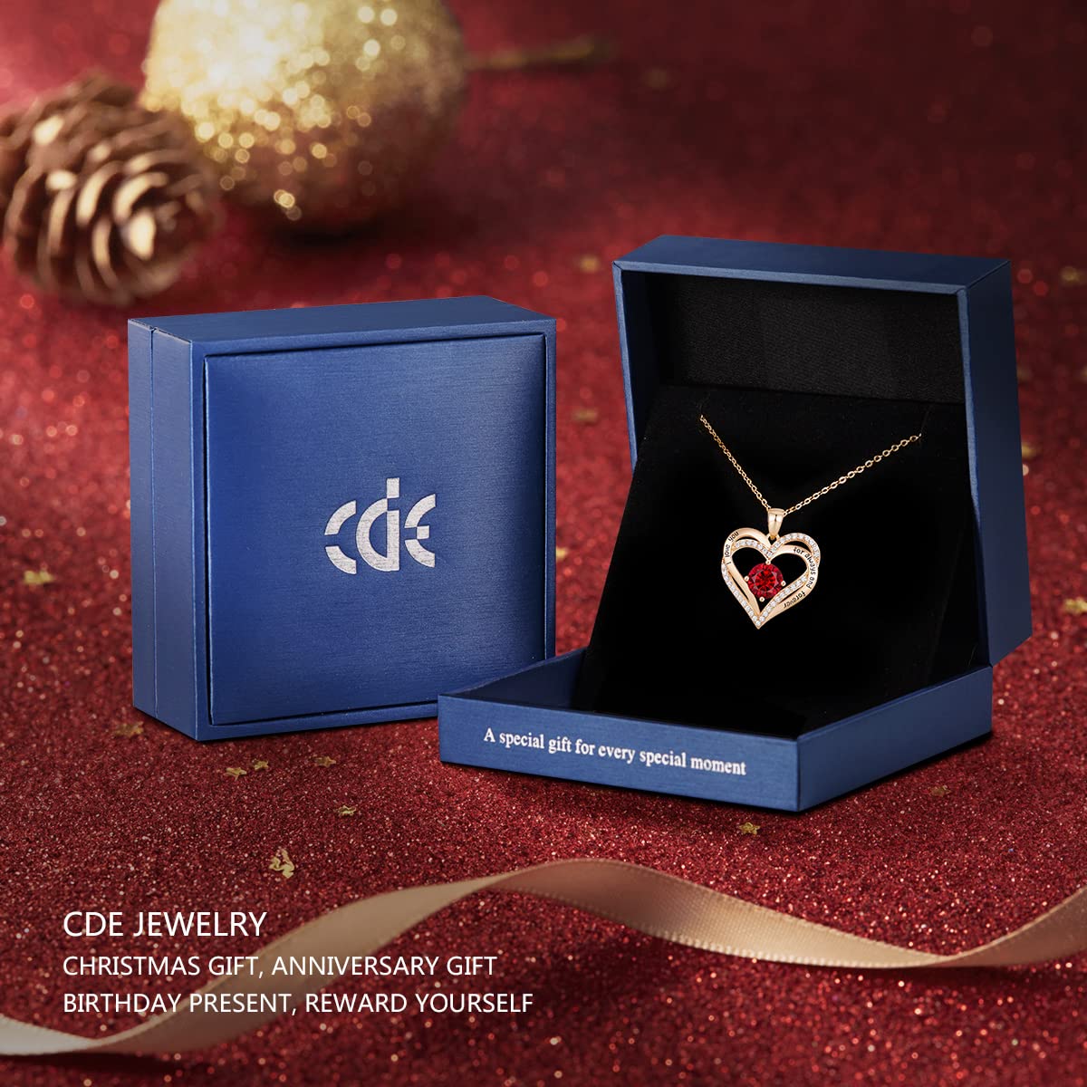 CDE Forever Love Heart Necklaces for Women, Wedding Anniversary, Birthday Mothers Day Christmas Day Gifts for Mom, Mother, Wife, friend, S925 Silver Jewelry with Birthstone Pendant