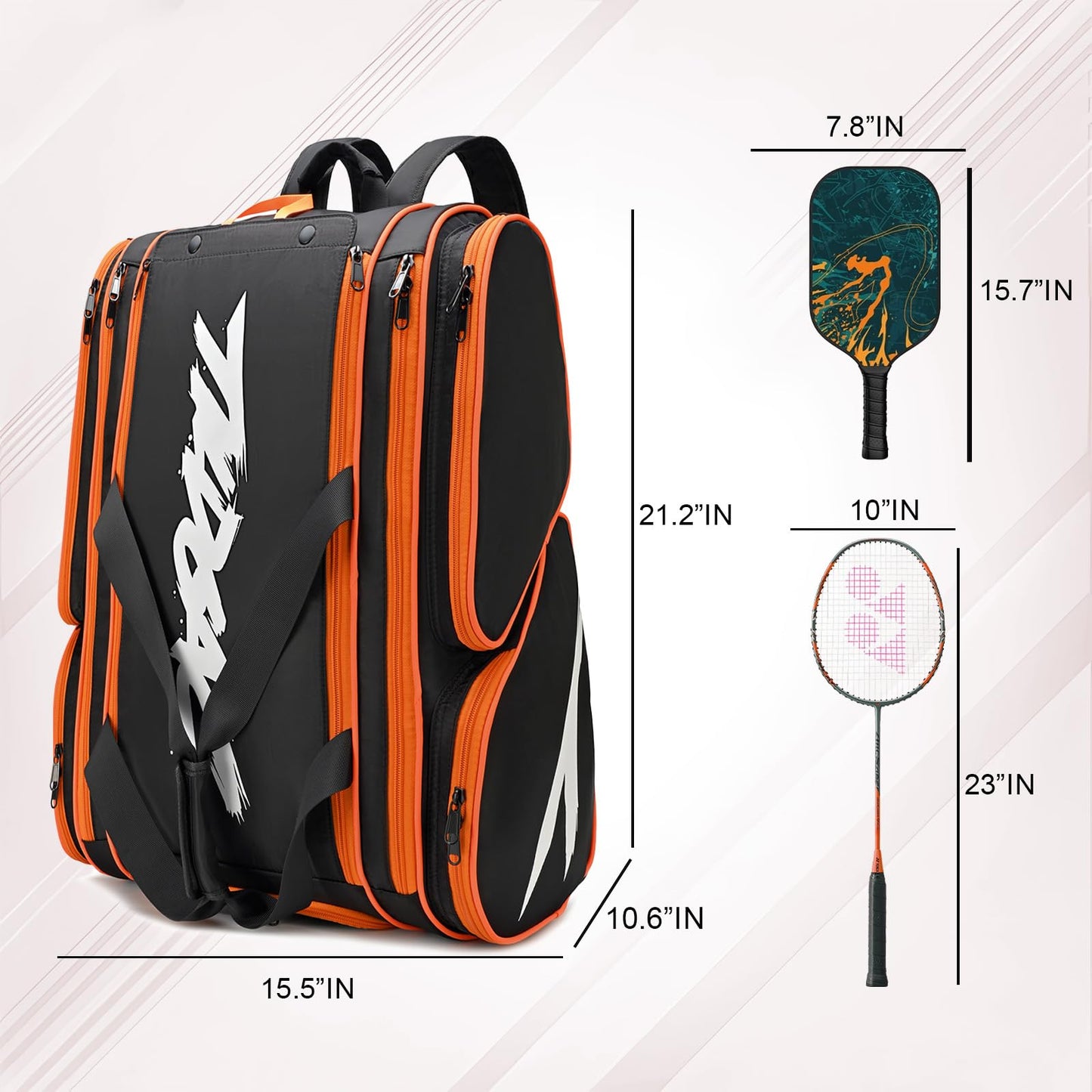 Pickleball Bag - Large Paddle Bag for 4 Paddles & Accessories - Fence Hook, Extra Pockets, Shoe Compartment