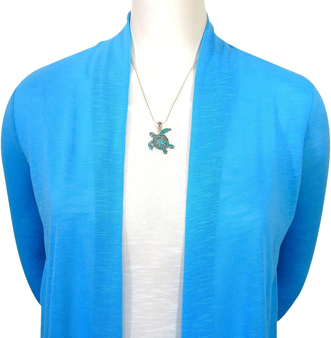 Turquoise Network Turtle Pendant Necklace in Sterling Silver 925 & Genuine Gemstones