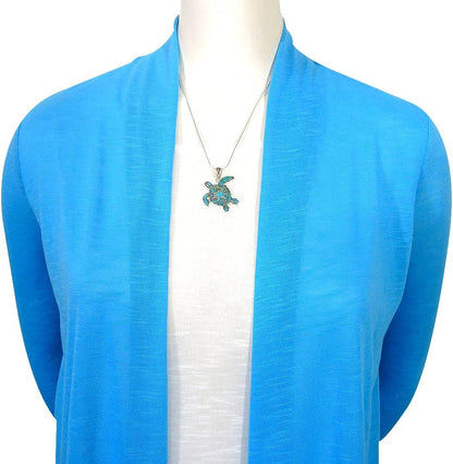 Turquoise Network Turtle Pendant Necklace in Sterling Silver 925 & Genuine Gemstones