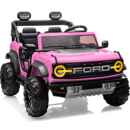 First Ride On 24V Ride on Toys for Big Kids, Licensed Ford Bronco Raptor 2 Seater Ride on Cars with Remote Control, Ride on Truck w/ 4-Wheeler Suspension, 3 Speeds, Led Lights, Bluetooth (24V, Pink) | First Ride On, 24V, for Big Kids, 2 Seater, with Remot