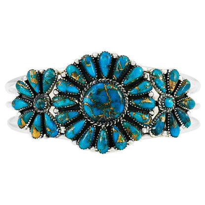 Turquoise Network Southwest Style Genuine Gemstones 925 Sterling Silver Cluster Bracelet