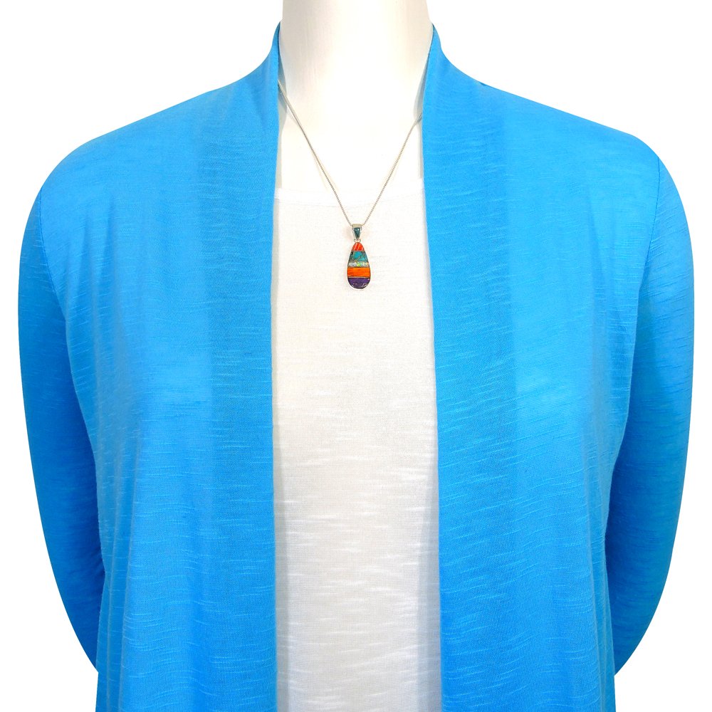Matching Turquoise & Gemstones Set 925 Sterling Silver (Pendant, Earrings, Necklace 20")