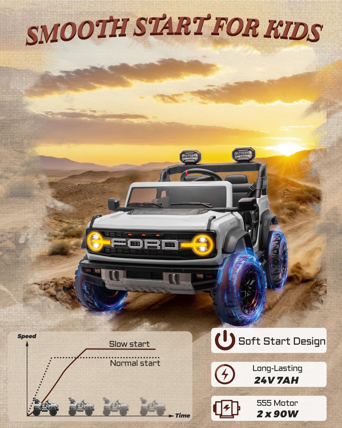 First Ride On 24V Ride on Toys for Big Kids, Licensed Ford Bronco Raptor 2 Seater Ride on Cars with Remote Control, Ride on Truck w/ 4-Wheeler Suspension, 3 Speeds, Led Lights, Bluetooth (24V, Pink) | First Ride On, 24V, for Big Kids, 2 Seater, with Remot