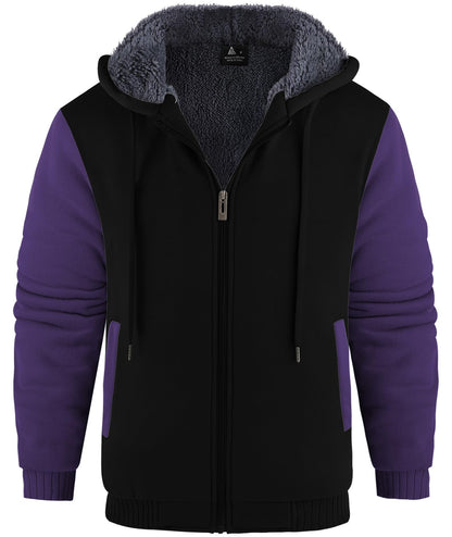 V VALANCH Men Hoodies Zip Up Sherpa Lined Sweatshirts Heavyweight Thick Warm Fleece Winter Jacket