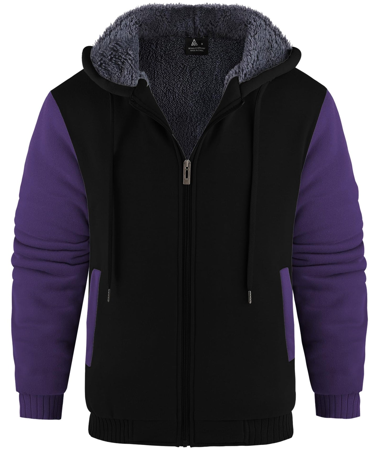 V VALANCH Men Hoodies Zip Up Sherpa Lined Sweatshirts Heavyweight Thick Warm Fleece Winter Jacket