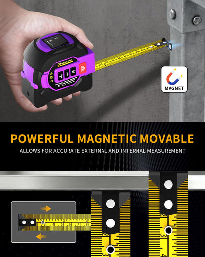 3 in 1 Digital Laser Tape Measure, 197ft/60m Laser Distance Meter, 16ft/5m Digital Tape Measure with Cross Line, AutoLock, ft/in/m Unit Switch, Measure Area, Volume, Pythagorean