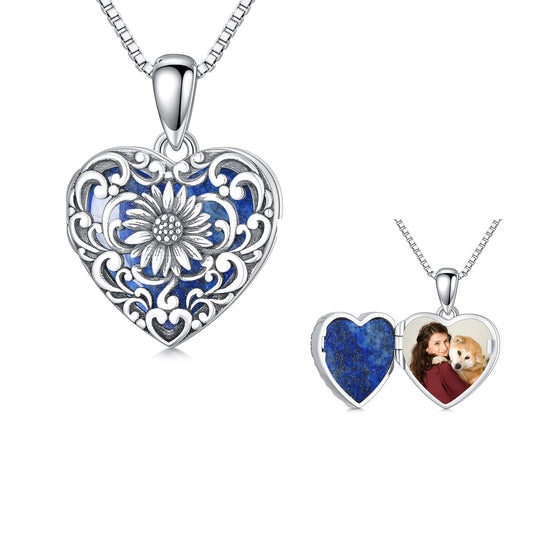 Sunflower Locket Necklace for Women S925 Sterling Silver Sunflower Custom Lockets Necklace That Holds Pictures Jewelry Birthday Gifts