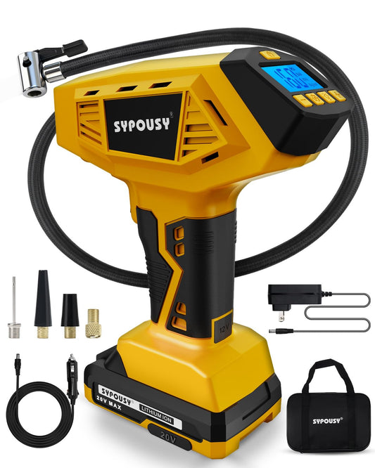Upgraded Tire Inflator Portable Air Compressor, 160PSI Cordless Air Pump with 20V Rechargeable Battery, 2X Faster Inflation, Digital Pressure Gauge for Car, Motorcycle, E-Bike & Balls (Yellow)