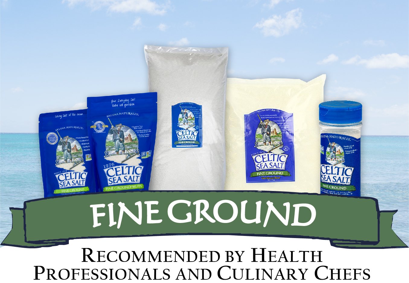 Celtic Sea Salt Fine Ground – Natural Mineral Salt, Sustainably Harvested, GMP Certified, Lab Tested – Baking, Cooking, Seasoning, Everyday Use – ½ Pound Resealable Bag
