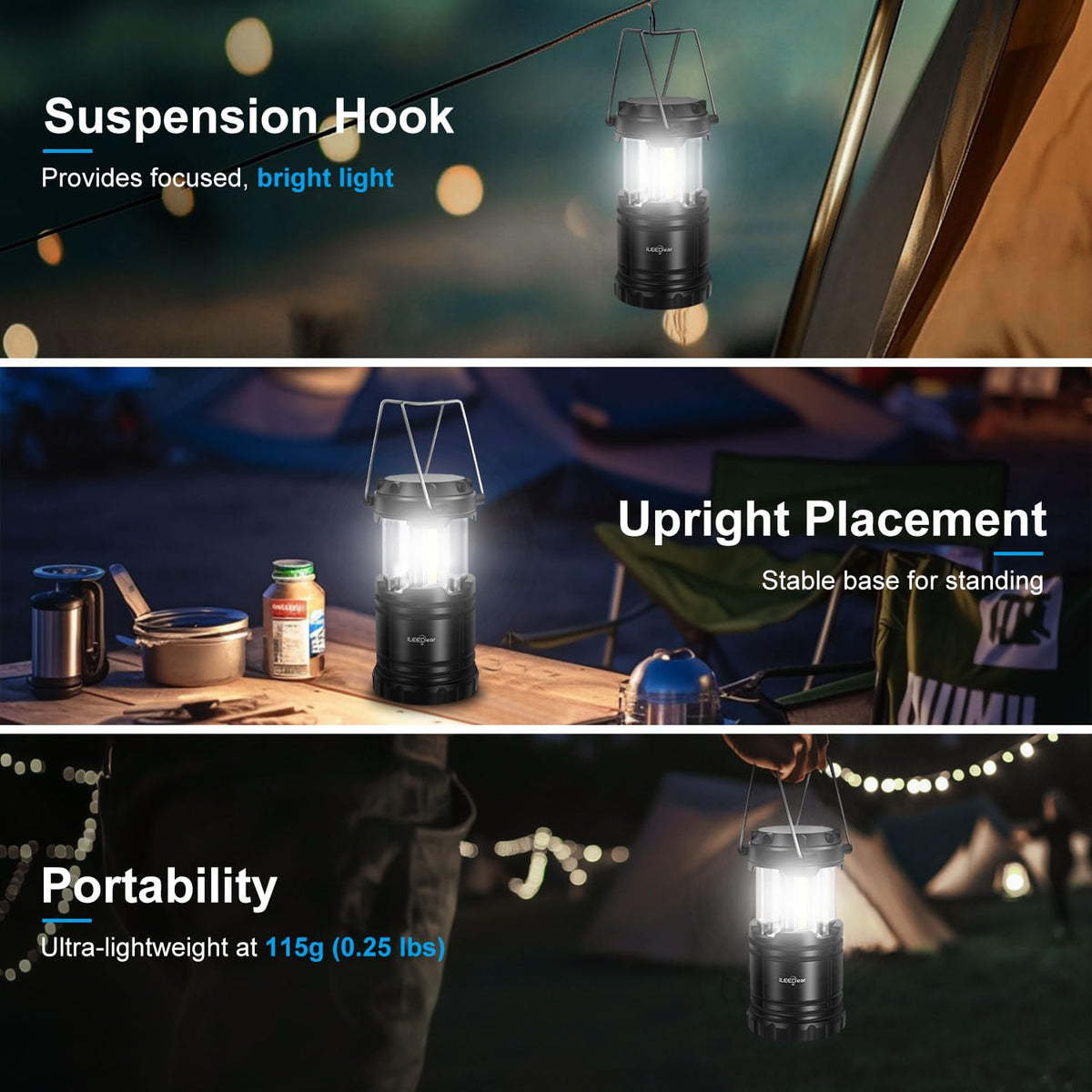 LED Camping Lantern, Battery Operated, 2 Pack