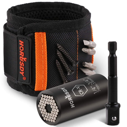 HORUSDY Magnetic Wristband, Gifts for Dad, with Strong Magnets for Holding Screws, Nails, Drilling Bits, Tool Gift for Men