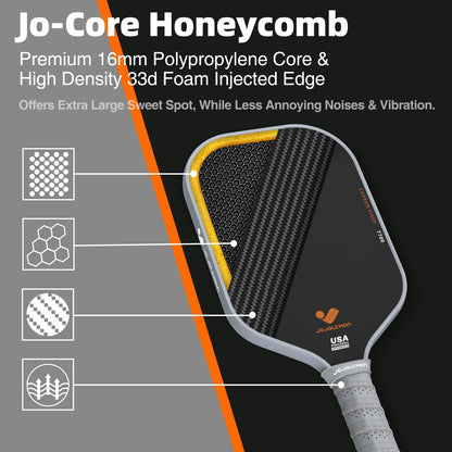 JOJOLEMON Pickleball Paddles, Carbon Fiber Pickleball Paddle with a 16mm Shark Power Polymer Core, The Pickleball Rackets Designed for Ultimate Spin & Consistency