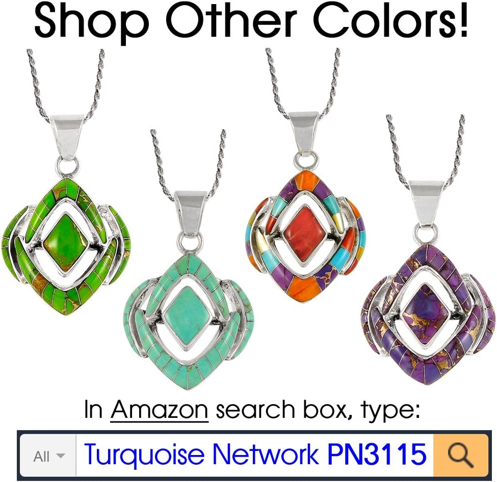 Turquoise Necklace 925 Sterling Silver & Genuine Gemstones and Semiprecious Gemstones Pendant 20"