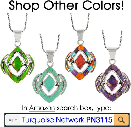 Turquoise Necklace 925 Sterling Silver & Genuine Gemstones and Semiprecious Gemstones Pendant 20"