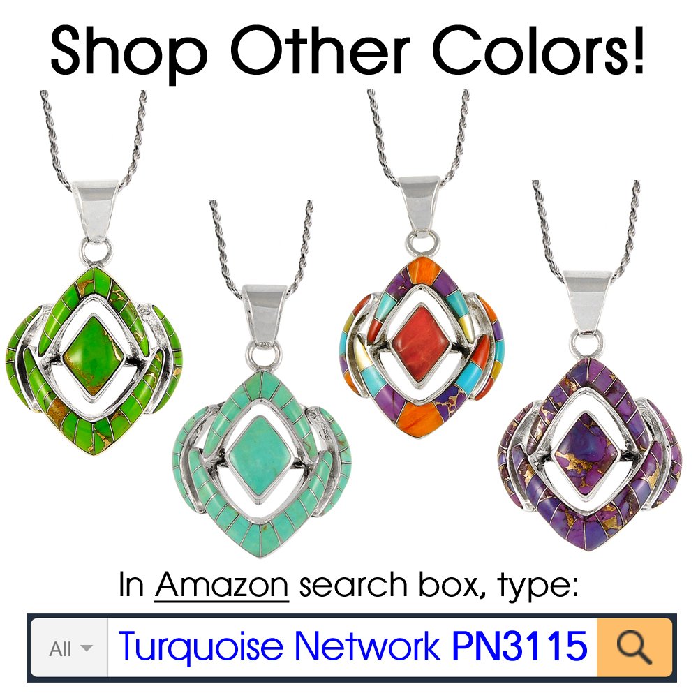 Turquoise Necklace 925 Sterling Silver & Genuine Gemstones and Semiprecious Gemstones Pendant 20"