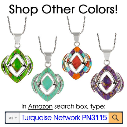 Turquoise Necklace 925 Sterling Silver & Genuine Gemstones and Semiprecious Gemstones Pendant 20"