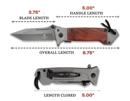 Snake Eye Tactical Rescue Style Every Day Cary Hunting, Camping Folding Pocket-Folding Wood Handle EDC Knife 1019WD