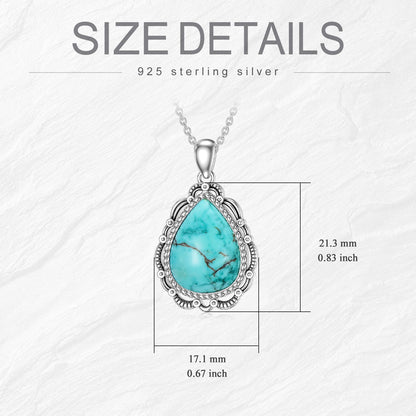 Turquoise Necklace 925 Sterling Silver Natural Turquoise Gemstone Pendant Vintage Bohemian Western Jewelry Gifts for Women