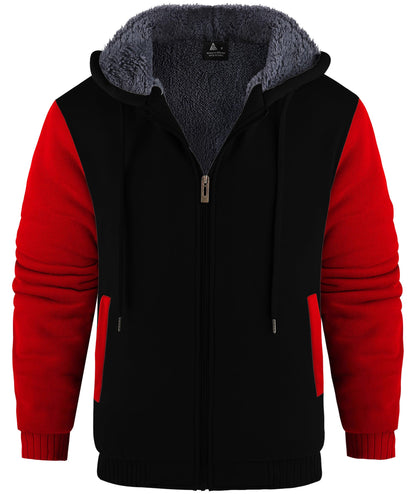 V VALANCH Men Hoodies Zip Up Sherpa Lined Sweatshirts Heavyweight Thick Warm Fleece Winter Jacket