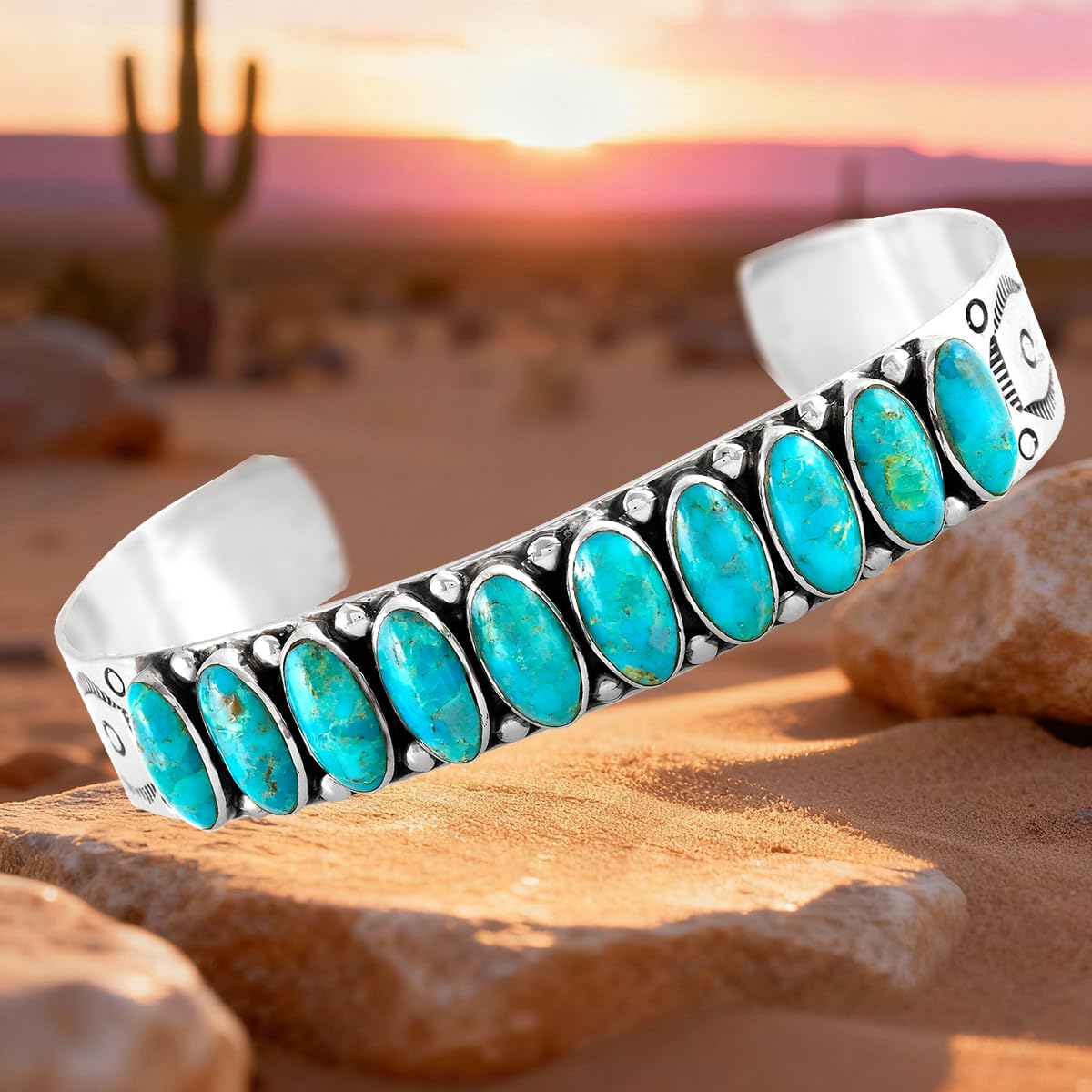 Turquoise Bracelet Sterling Silver 925 Genuine Turquoise Cuff Bracelet