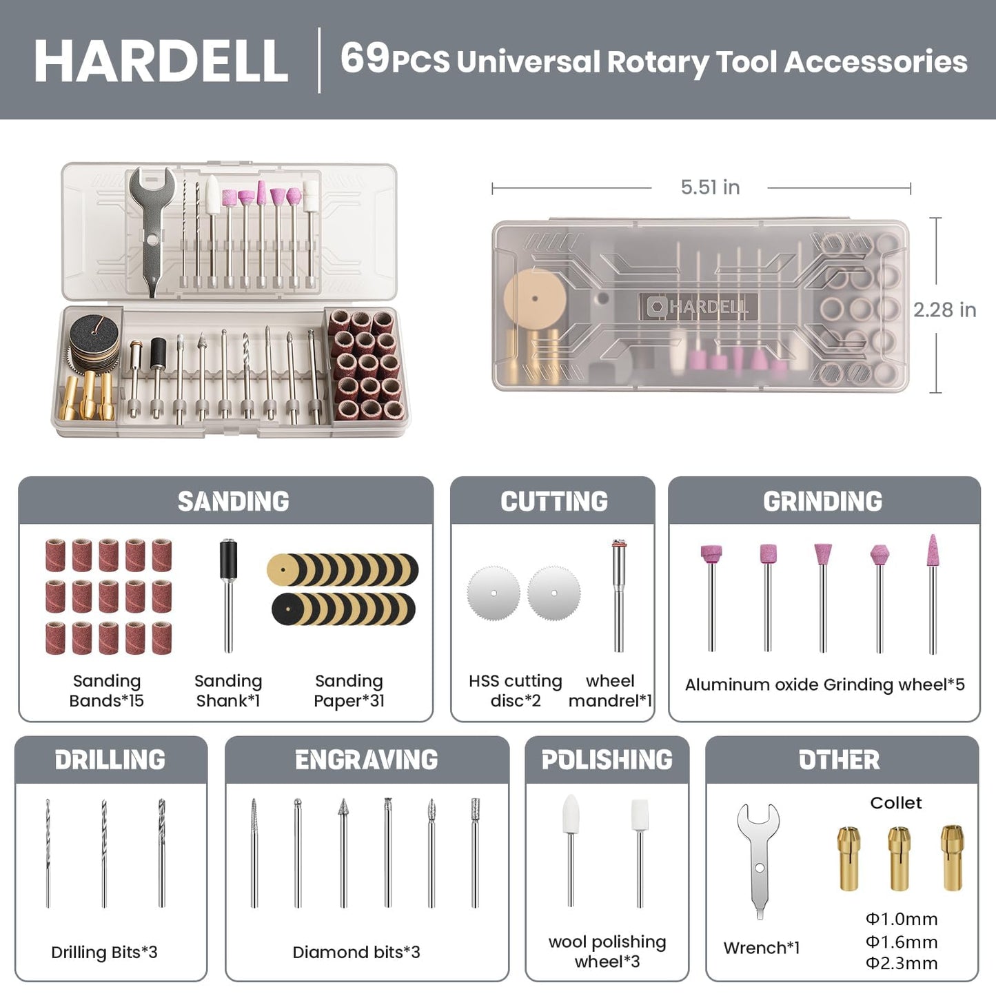 HARDELL Mini Cordless Rotary Tool, 5-Speed and USB Charging Rotary Tool Kit with 69 Accessories, Multi-Purpose 3.7V Power Rotary Tool for Sanding, Polishing, Drilling, Etching, Engraving, DIY Crafts