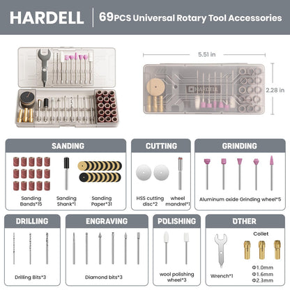 HARDELL Mini Cordless Rotary Tool, 5-Speed and USB Charging Rotary Tool Kit with 69 Accessories, Multi-Purpose 3.7V Power Rotary Tool for Sanding, Polishing, Drilling, Etching, Engraving, DIY Crafts