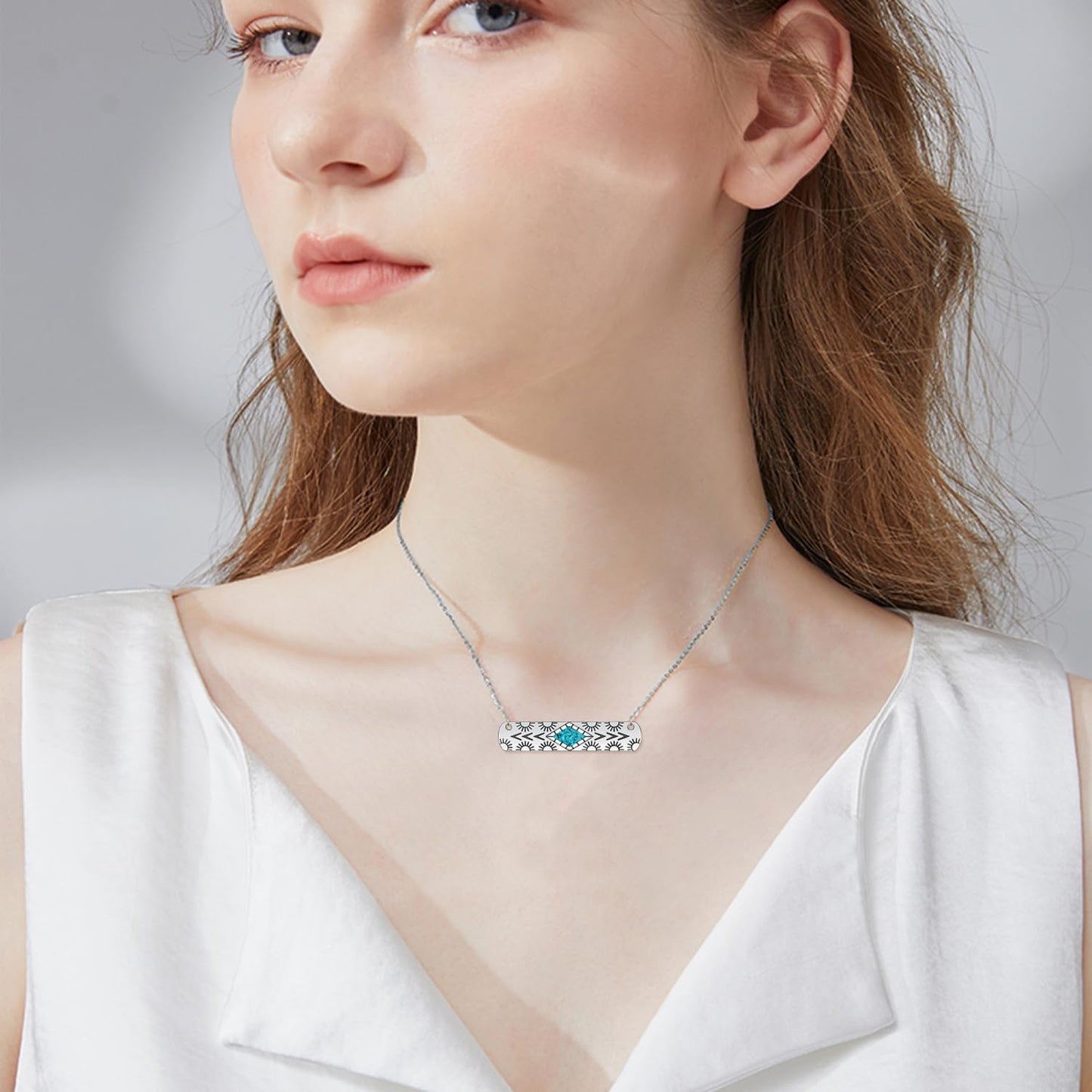 Western Cow Tag/Lightning Bolt/Bar Necklace 925 Sterling Silver Turquoise Necklaces for Women Western Jewelry Gifts for Women