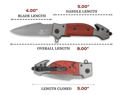 Snake Eye Tactical Rescue Style Every Day Cary Hunting, Camping Folding Pocket-Folding Wood Handle EDC Knife 1019WD