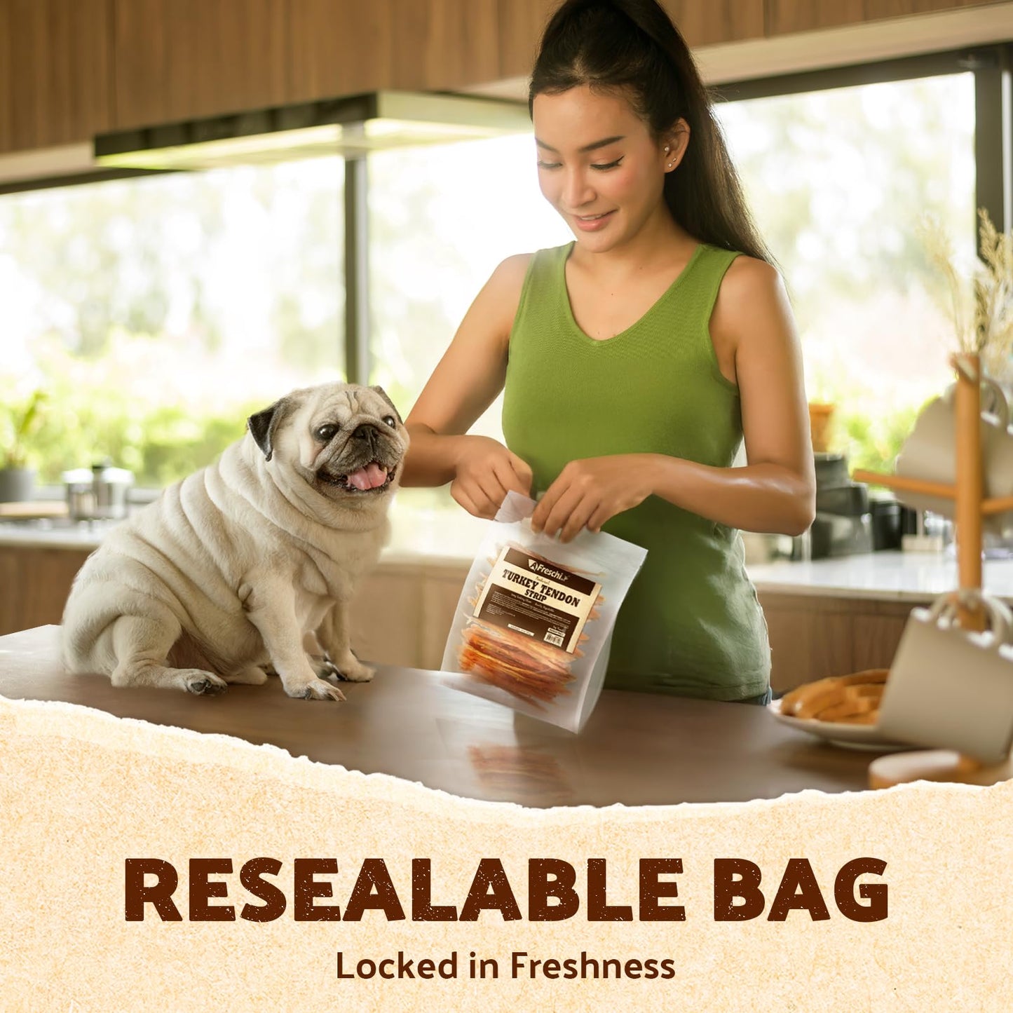 AFreschi Turkey Tendons for Dogs, USA-Sourced, Healthy Dog Treats, Rawhide-Free Puppy Chews, Long Lasting, All Natural, Hypoallergenic Dog Treats for Large Breeds, 1 Count Pack Bone (L)