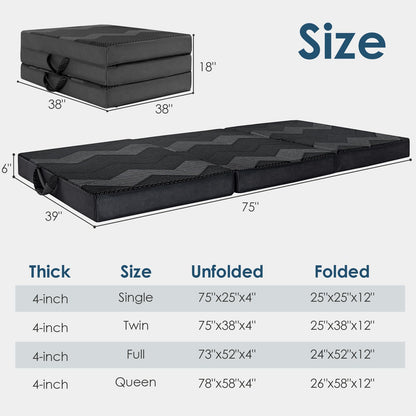 INGEROOM Trifold Mattress Queen - Memory Foam 6 inch Foldable Mattress for Camping, with Portable Handle, Non-Slip Folding Floor Bed Sofa for Guest Travel Yoga, Washable Breathable Cover