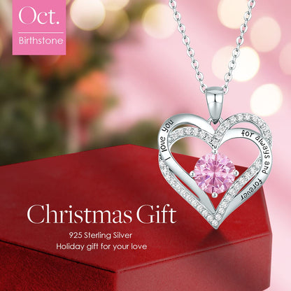 CDE Forever Love Heart Necklaces for Women, Wedding Anniversary, Birthday Mothers Day Christmas Day Gifts for Mom, Mother, Wife, friend, S925 Silver Jewelry with Birthstone Pendant