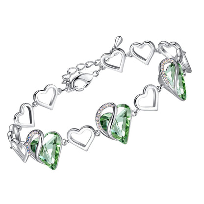 Leafael Infinity Love Heart Link Bracelets, Birthstone or Healing Stone Crystal Bracelet for Women, Silver Tone Jewelry Gifts for Her, 7-inch Chain and 2-inch Extender