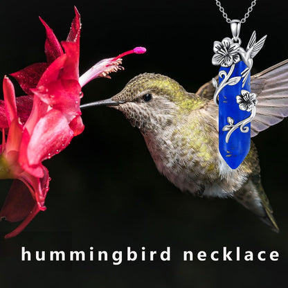 Hummingbird Necklace for Women 925 Sterling Silver Hexagonal Birthstone Gemstone Cute Bird Pendant for Girlfriends Jewelry for Her